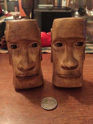 Vintage Moai Salt And Pepper Shakers Japan Easter Island Tiki Heads Otagiri