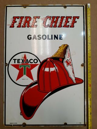 Vintage Porcelain Fire Chief Texaco Gasoline Sign 3 - 1 - 58 /free