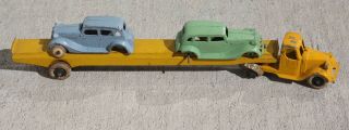 Rare Vintage Diecast Tootsie 1933 Car Transport With 2 Wrecked 1935 Fords Cars