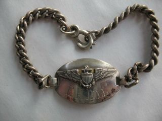 Authentic Fcc Sterling Vintage Wwii Usn Navy Aviator Pilot Wings Bracelet 7 "