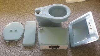Vintage American Standard Toilet (f4049) And Matching Vintage Sink In Lt.  Blue