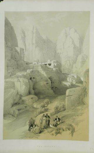 1842 - 45 Litografia David Roberts - The Ravine At Petra - Pub.  By F.  G.  Moon