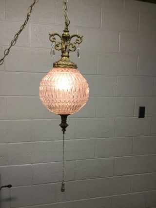 Antique Vtg Brass Crystal Swag Light Fixture Chandelier W/prisms Plug In & Done