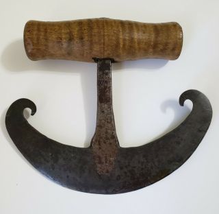 Early American Tiger Maple & Forged Iron Blade,  Primitive Food Chopper,  Recurved