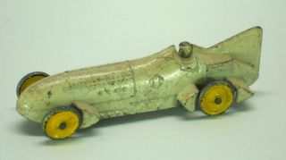 Vintage Tootsie Toy Open Wheel Land Speed Race Car White With Yellow Metal Tires