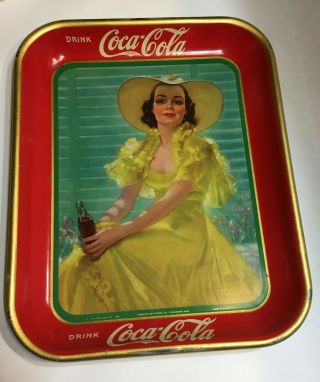 Vintage 1938 Coca Cola Serving Tray - Girl In Yellow Dress - Fast