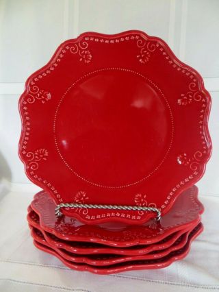 Vera Bradley J.  Willfred Red Ceramic Scalloped Flower 11 " Plate (s)