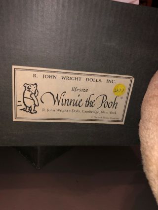 VINTAGE BEAR BY R.  JOHN WRIGHT ' WINNIE THE POOH ' LIFE SIZE 2377/2500 W/Box 2