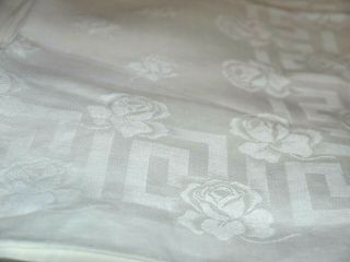Vintage White Irish Damask Linen 70x122 " Tablecloth 6 Napkins Hand Hemmed