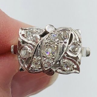 Antique 14k White Gold European Cut Diamonds Square Front Ring Sz 5