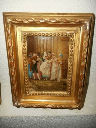 2 Antique Oil Paintings{ 1.  Women Showing Baby,  2,  Parade With Newly Weds }.