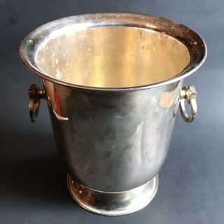 Vtg Silver Plate Ice Bucket Trophy Wine Champagne Cooler Urn Footed Ring Handles
