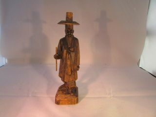 Hand Carved Wood Wooden Asian Oriental Chinese Man Figure Statue Figurine 8.  1/2 "