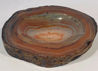 Vintage Polished Geode Stone Dish Tray Ashtray - Brown,  Orange,  White 6 " W Rock