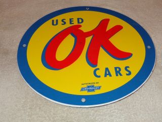 Vintage Chevrolet Ok Cars 11 3/4 " Porcelain Metal Gasoline & Oil Sign Chevy