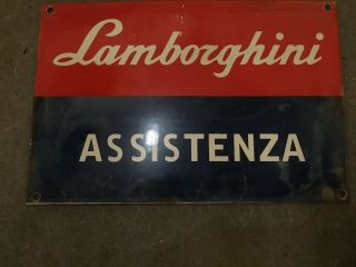 Porcelain Lamborghini Assistenza Enamel Sign 12 " X 8 " Inches
