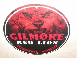 Vintage Gilmore Red Lion Gas 11 3/4 " Porcelain Metal Enamel Gasoline & Oil Sign