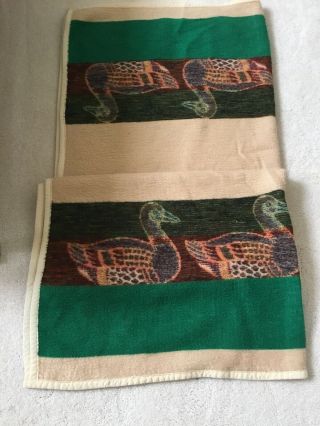 Vintage Cotton Camp Reversible Blanket Tan/green Ducks 64” X 54” Very Soft