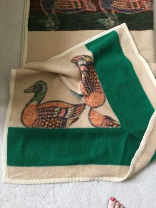 Vintage Cotton Camp Reversible Blanket Tan/Green Ducks 64” X 54” VERY SOFT 2