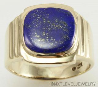 Antique 1920 ' s Art Deco Natural Lapis Lazuli 10k Solid Solid Gold Men ' s Ring 2