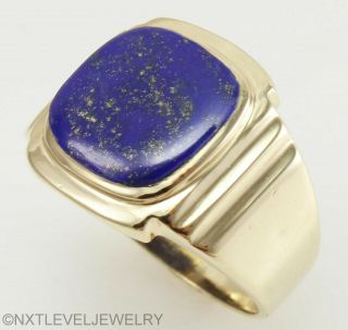 Antique 1920 ' s Art Deco Natural Lapis Lazuli 10k Solid Solid Gold Men ' s Ring 3