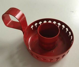 Swedish Vintage Red Painted Metal Candleholder With Handle