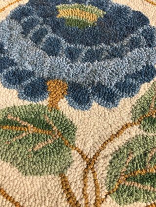 Vintage Hand Made Wool Hooked Rug Seat Chair Pad Cushion Blue Floral 15 
