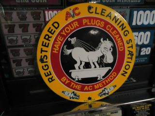 Vintage 1958 Ac Spark Plugs Porcelain Sign Cleaning Station Donkey