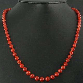 Solid 14k Yellow Gold & Red Coral Graduated Bead 21 " Long Estate Necklace,  Nr