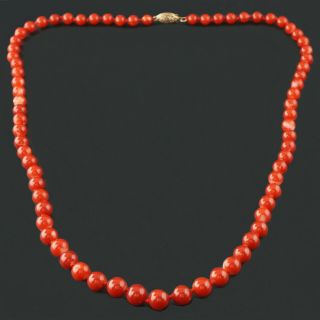 Solid 14K Yellow Gold & Red Coral Graduated Bead 21 