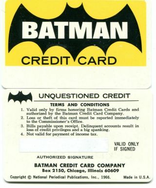 Batman Credit Card National Periodical Publications From 1966 Phone Card Rare