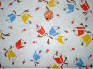 Novelty Bells Full Vtg Feedsack Quilt Sewing Doll Clothes Fabric Red Blue Yellow
