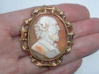 Antique Victorian Gold Shakespeare Shell Cameo Brooch Pin