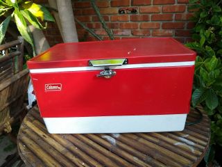 Vintage Large Red Coleman Cooler Metal Ice Chest Cooler