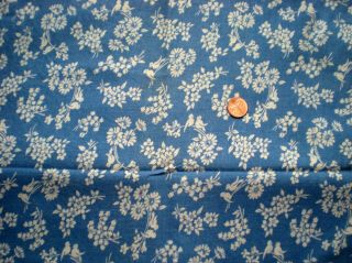 Floral On Blue Intact Vtg Feedsack Quilt Sewing Dollclothes Craft Cotton Fabric