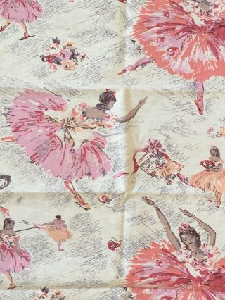 Vintage 1950s Pink Ballerina Fabric Cotton Ballet Watercolor Floral 37 " W X 36 "