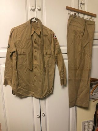 Ww2 Us Khaki Shirt,  Pants,  And Tie,  Patches.