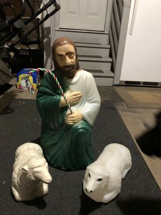 Vtg Empire Shepard & Sheep Blow Mold Plastic Christmas Nativity Yard Decoration
