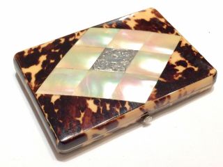 Finest Antique Faux Tortoiseshell,  Mother Of Pearl & Silver Concertina Card Case
