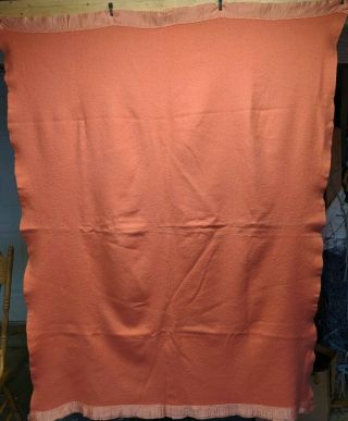 Winter Warmth 100 Vintage Wool Blanket W/ Satin Binding 62 X 80 " Salmon Color