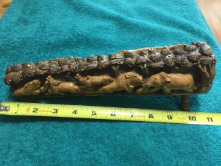 Vintage African Art Hand Carved Animals On Single Solid Piece Of 12 " Wood Stock