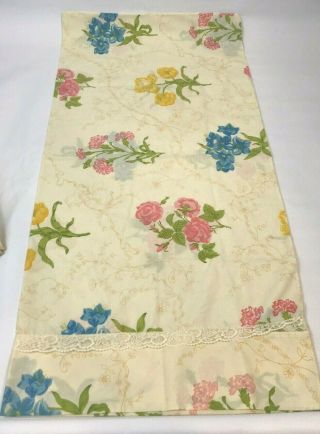 Vintage Wamsutta Supercale Plus Queen Fitted Sheet & 2 Pillowcases Floral Roses