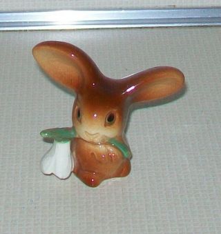 Vintage Goebel W.  Germany Brown Mini 2 3/8 " Bunny Rabbit With Snow Drop Figurine