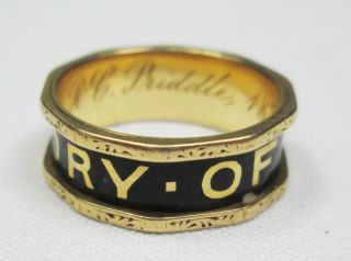 Antique Victorian 18ct Gold In Memory Of Black Enamel Mourning Ring Size L 1879