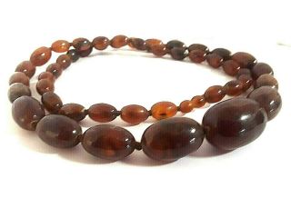 Fine Antique Chinese Natural Amber Necklace,  Oval Graduated Beads 33 "