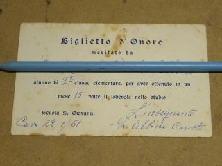 Vecchio Biglietto D Onore Scuola San Giovanni Cava Dei Tirreni 1961 Elementare 1
