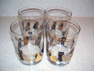 Set Of 4 Culver Cats Whiskey Glasses 22k Gold Rimmed 4 " Retro Black Kitty 1332