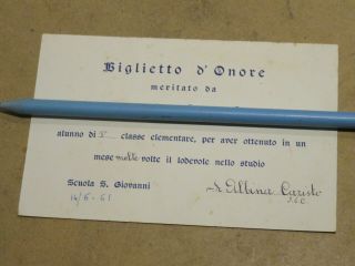 Vecchio Biglietto D Onore Scuola San Giovanni Cava Dei Tirreni 1961 Elementare 2