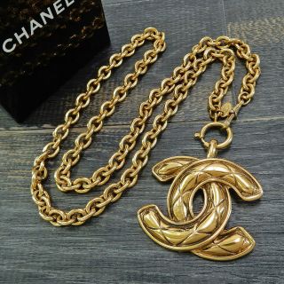 Chanel Gold Plated Cc Logos Matelasse Vintage Necklace Pendant 4934a Rise - On