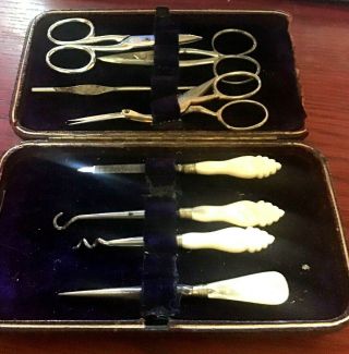 Joseph Rodgers Antique Sewing Manicure Set Mother Of Pearl